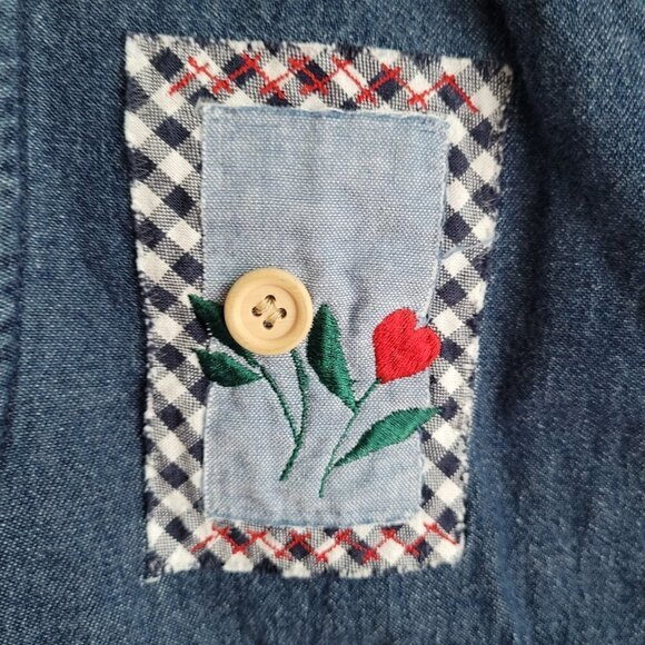 Vintage Denim Quilted Patchwork Floral Embroidered 90s Y2K Vest Jacket - Picture 6 of 9